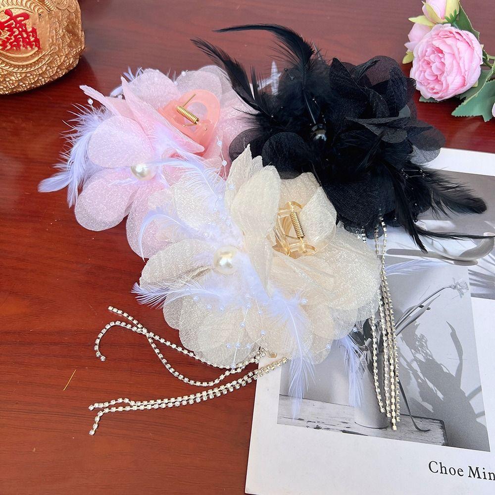 Cloth Hair Claw Feather Flower Tassel Hairgrips Headwear Elegant Grasping Clip  Party