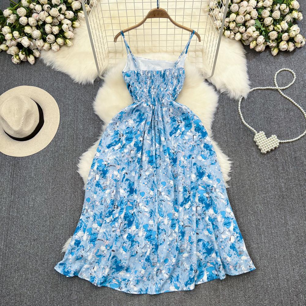 Beach Vacation Strapless Floral Camisole Dress  A Line Slim  Sleeveless Backless Dress for Summer