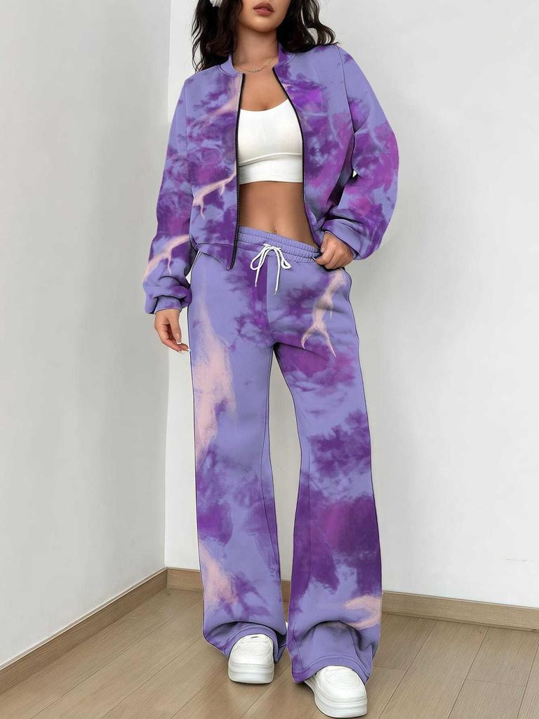 Gradual Change Autumn and Winter New European and American Women's Clothing Tie-dye Printing Suit Women