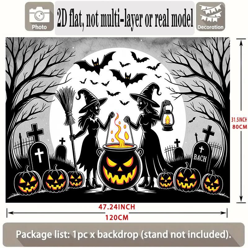 Party Backdrop Halloween Flat Banners Pumpkin Witches Bats Graveyard Celebrations Wedding Celebration Photo Booth Front Door Decor