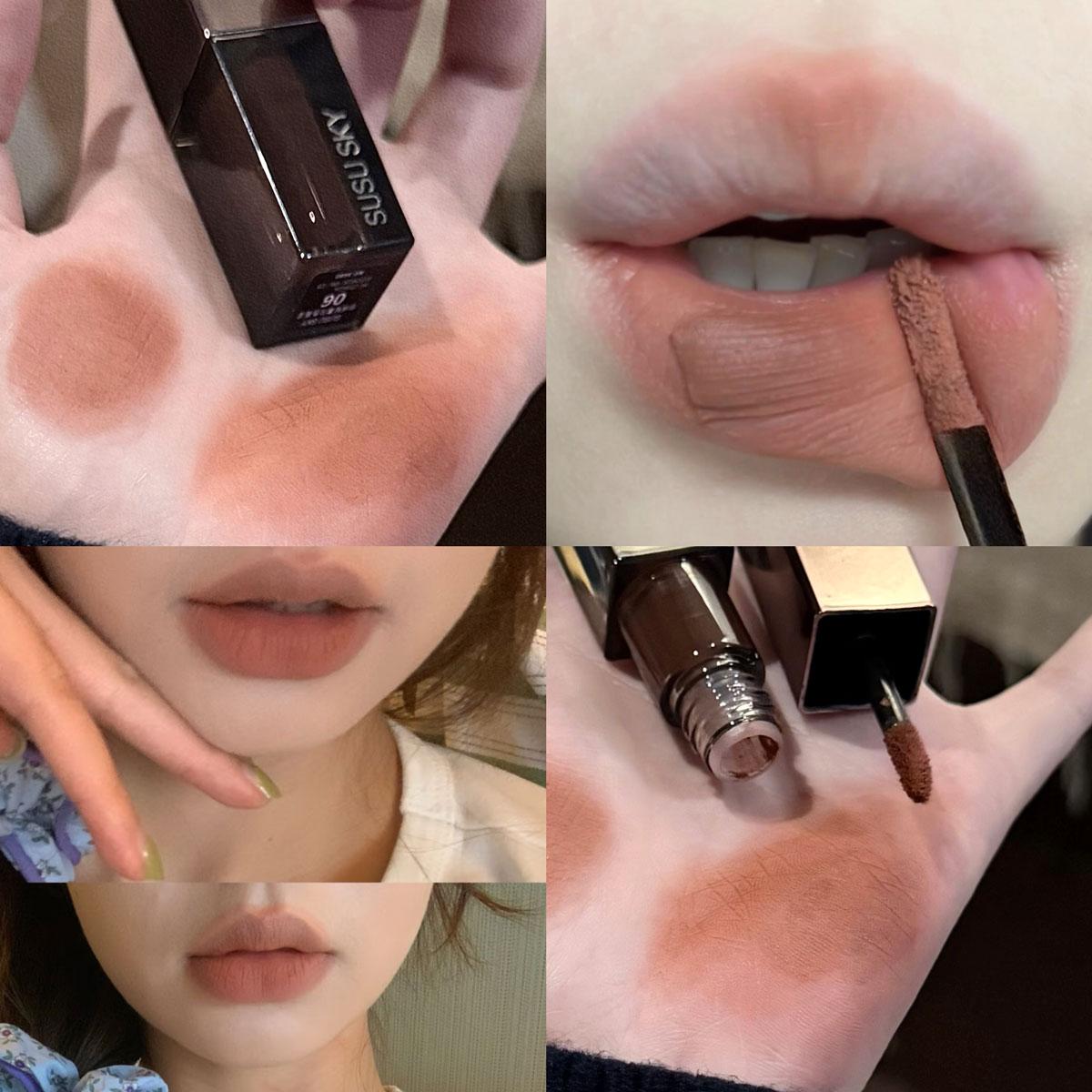 Waterproof Velours Mat Vloeibare Lippenstift Kleurvast Roodbruin Lip Tint Zwarte Lippenstift 7 Kleuren