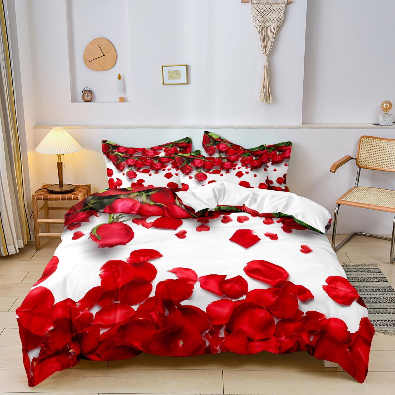 

Comforter 3Pcs- Valentine S Day Romantic Rose Pattern Love Theme Letter Pattern - Suitable For Bedroom Guest Room - Comforter (quilt)-EU Single(135*200cm)3pcs
