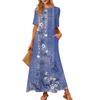 Women's Fashionable And Casual Long Beach Skirt Round Neck Short Sleeved Loose Retro Print Dress