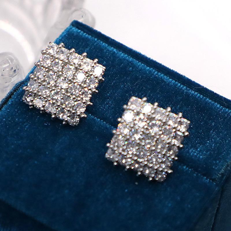High-End Geometric Rhombus Tide Stud Earrings, Full Of Zirconium Retro Hong Kong Style, Row Of Diamonds Fashionable Ol Earrings