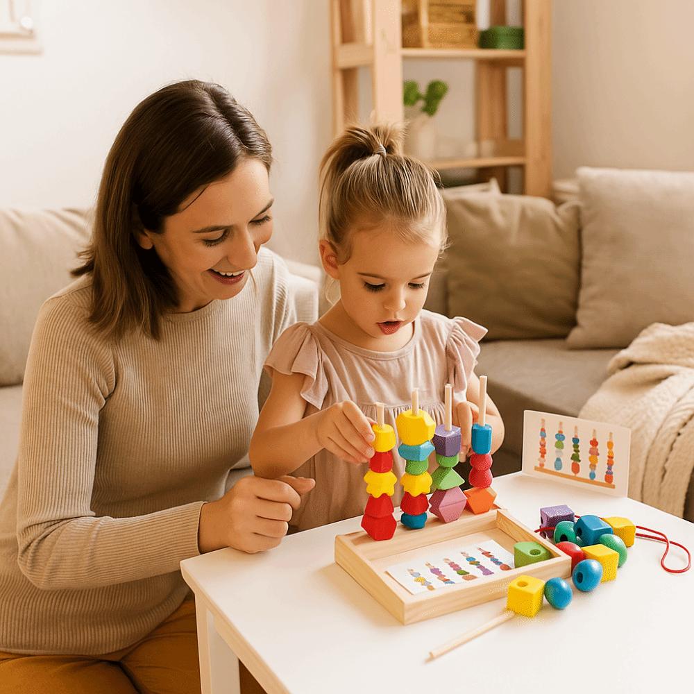 Geometric Color Shape Cognition Toys Interactive Wooden Beads Sequencing Toy  Kindergarten Kids