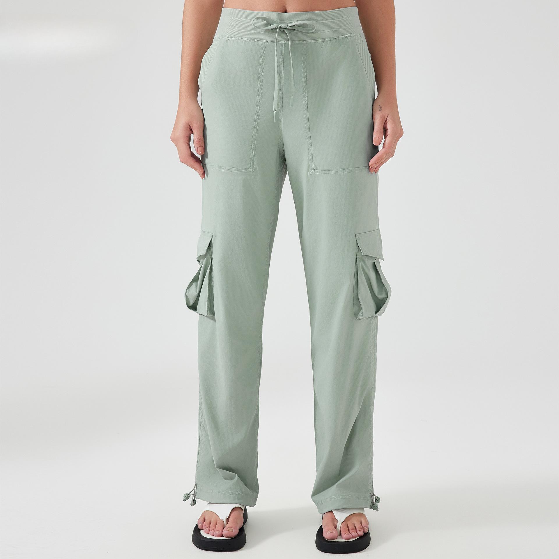 

New Light and Quick-drying Outdoor Running Sports Pants Women s Drawstring Large Pocket Wide-leg Tooling Casual Pants 12