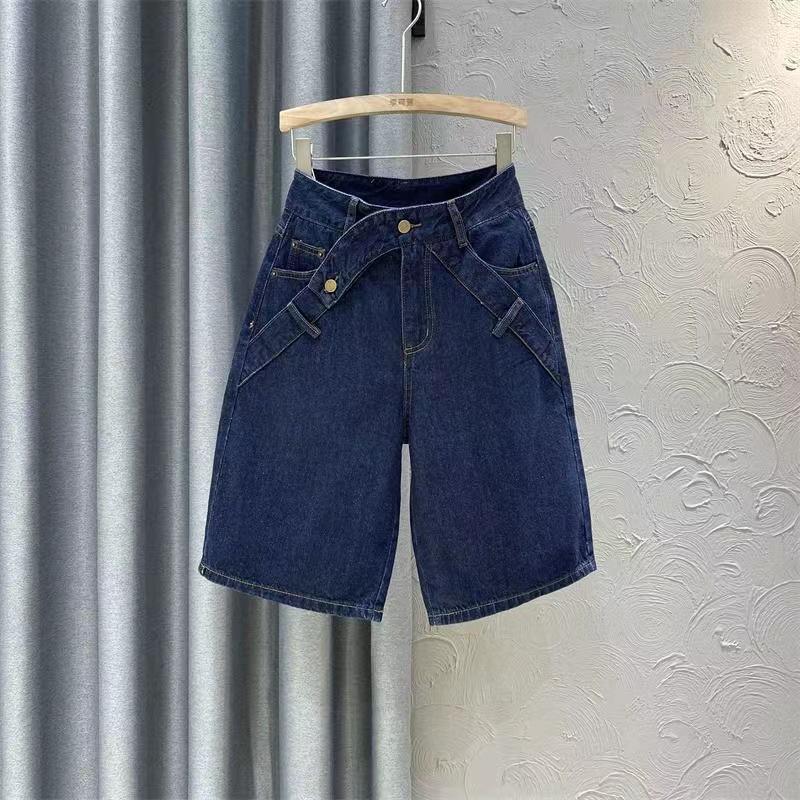 2024 Summer Deep Blue High-Waisted Denim Capris: Women s Loose Slimming Wide-Leg Straight-Leg Pants 26