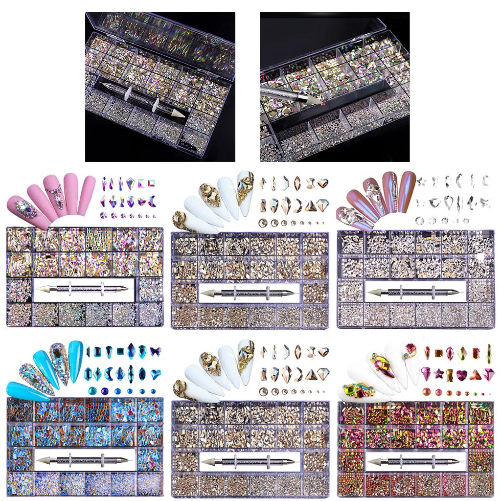 1 Box 21 Grids Mixed Nail Art Rhinestones Crystal Glitters Gems Diamonds Beads Craft Nail Art Supplies Accessories