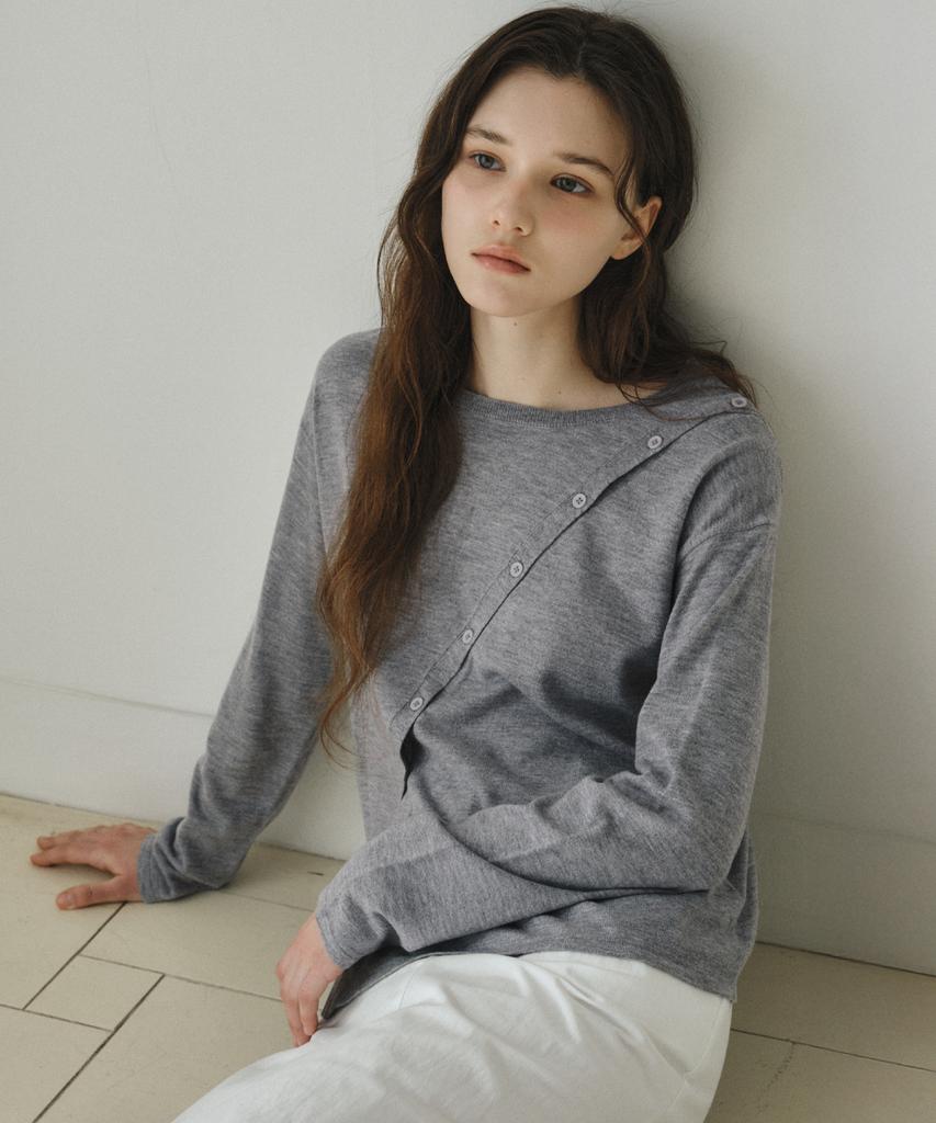 Wednesday Oasis For Woman Diagonal Button Round Knit_Gray(Wc26Kn07)