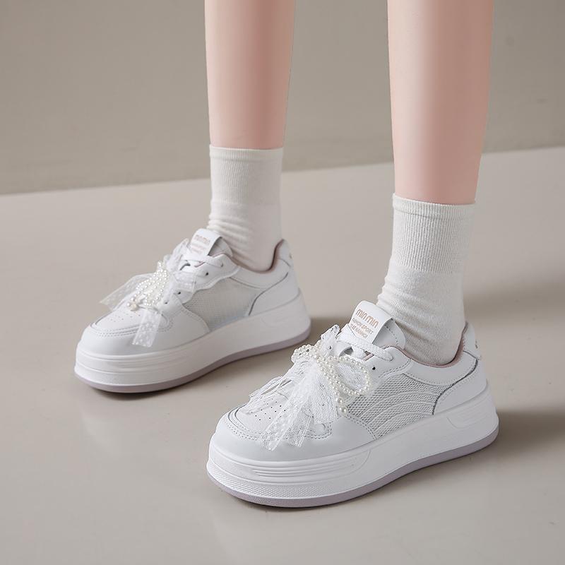 Mode CRLAYDK Klassische Damen-Sneaker Lässig Skateboard Walking Schnürschuhe Sommer Schuhe Plateau Damen Mesh Weiß Low Top Sport Tennis