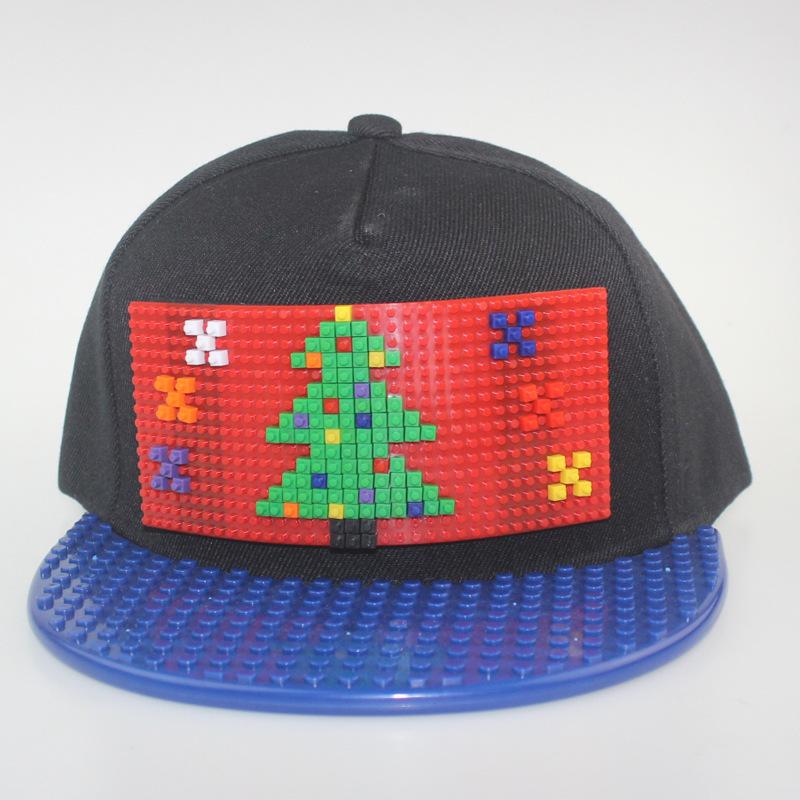 

Golden DIY Lego Pixel Snowman Christmas Hat - Creative Flat Brim Building Block Hat Adjustable
