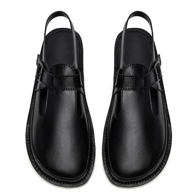 Fashion Business Summer Men Sandals Genuine Leather Mens Casual Shoes Outdoor Men Leather Sandals for Men Beach Shoes Comfy Roman Shoe