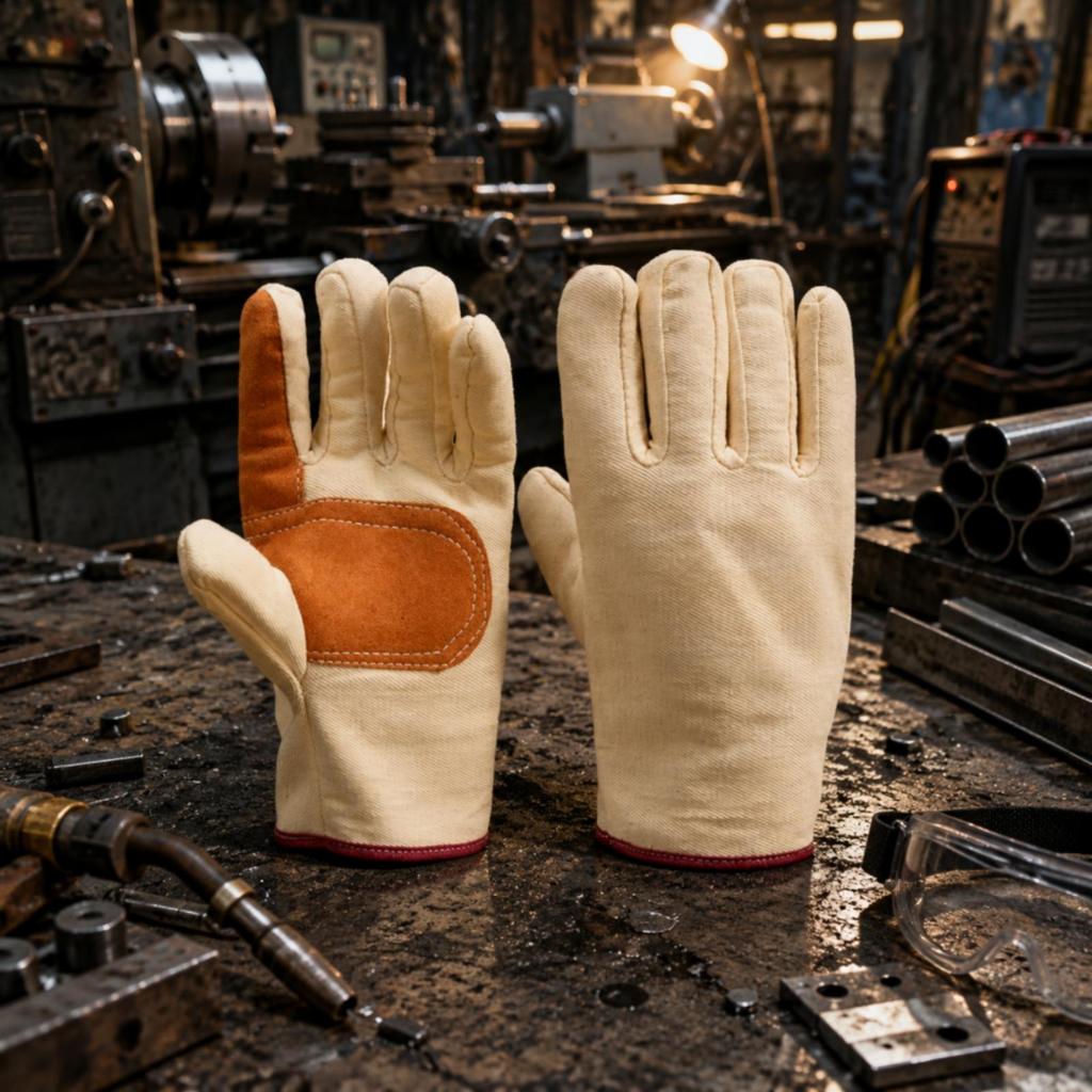 Canvas Gloves with Leather Palm Heavy-Duty Work Reinforced