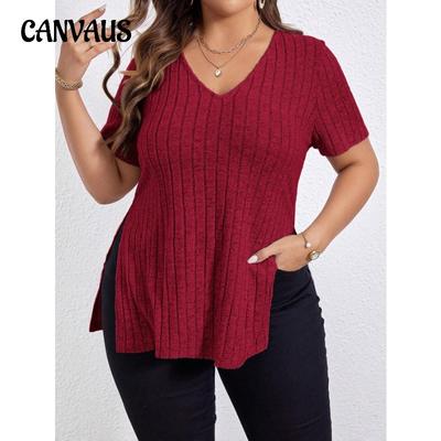 Letní dámské tričko jednobarevné dámské topy velké velikosti s výstřihem do V proužky Pulovr s krátkým rukávem a otevřeným rukávem