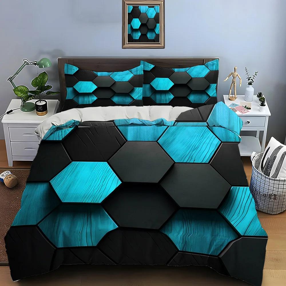 3D Honeycomb Square Gradient Color Print Bedding Set Duvet Cover 1 Duvet Cover 2 Pillowcases Adult and Boys Bedding Set Luxury