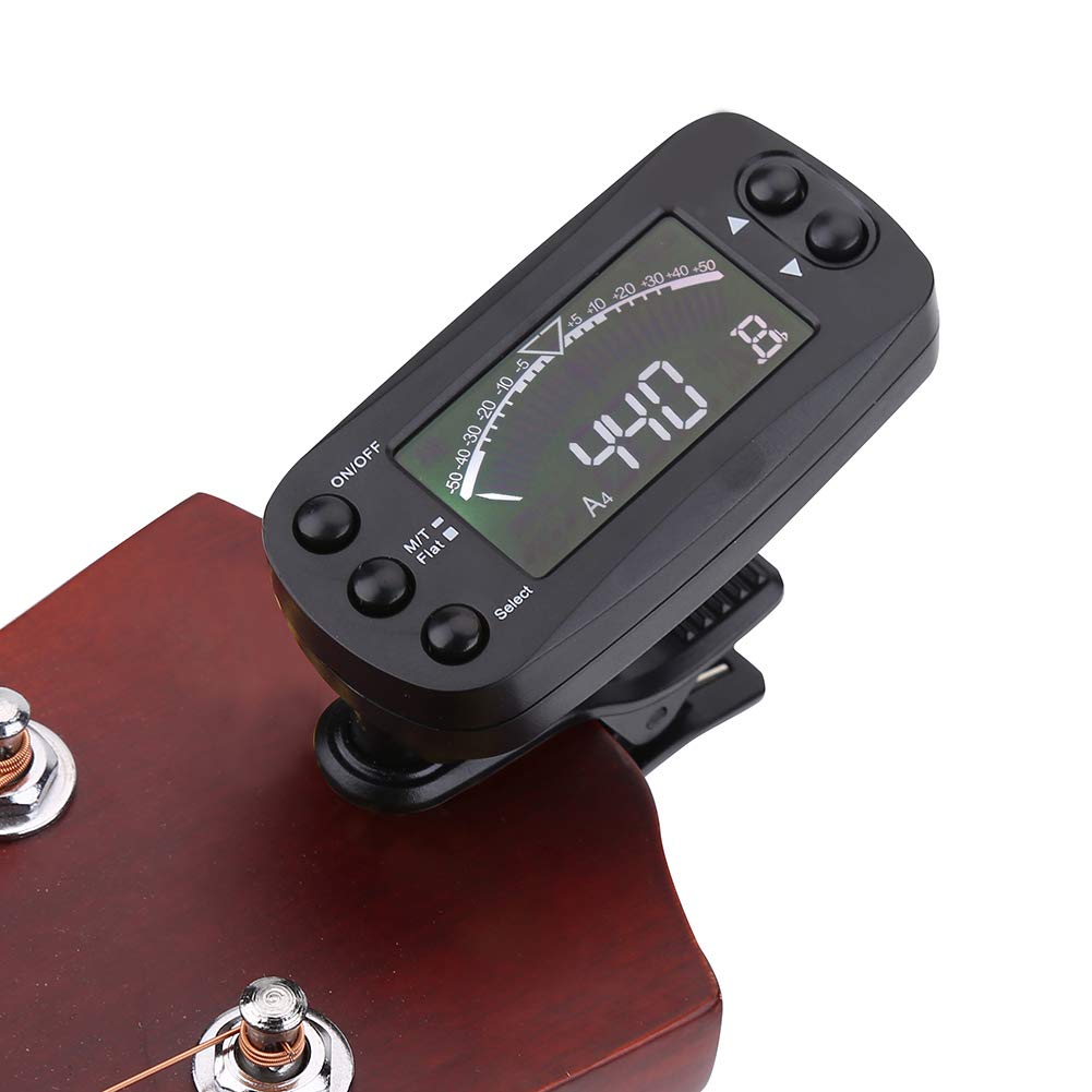 Walfront Portable LCD Digital Tuner and Metronome Electronic Tuner with 360 Degree Rotation for Tuning Guitar Tuning Guitar 2-in-1 Clip-On Guitar,