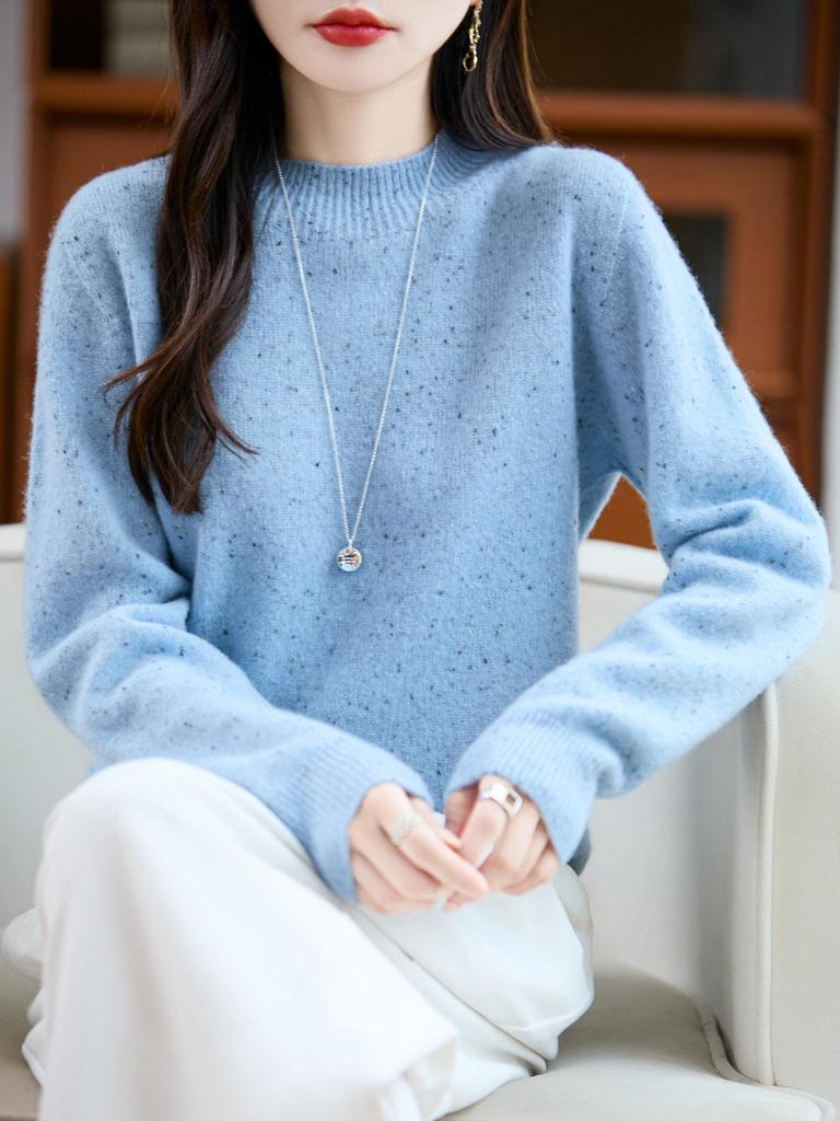 Seamless Thickened Speckle Wool Sweater: Autumn/Winter Fashion Half-High Neck