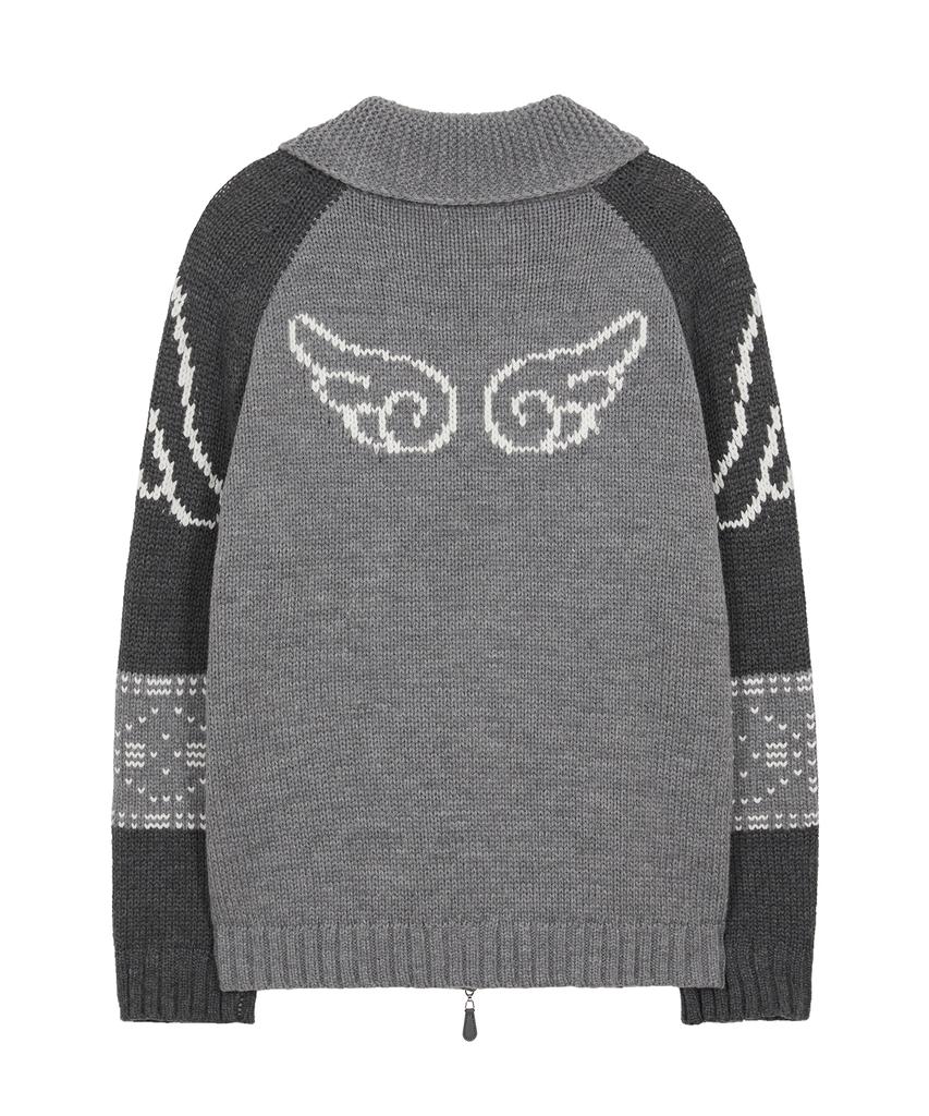 Illigo Angel Ring Cowichan Knit Zip-Up Grey