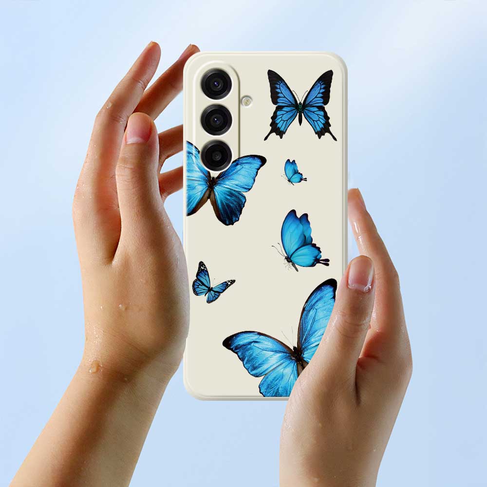 For Samsung Galaxy A17 5G Case Blue Butterflies Pattern Printing Straight Edge TPU Phone Back Cover