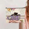 Retro Cat Cosmetic Bag Canvas Zipper Large-capacity Pencil Case Cosmetic Storage Hand Wash Bag