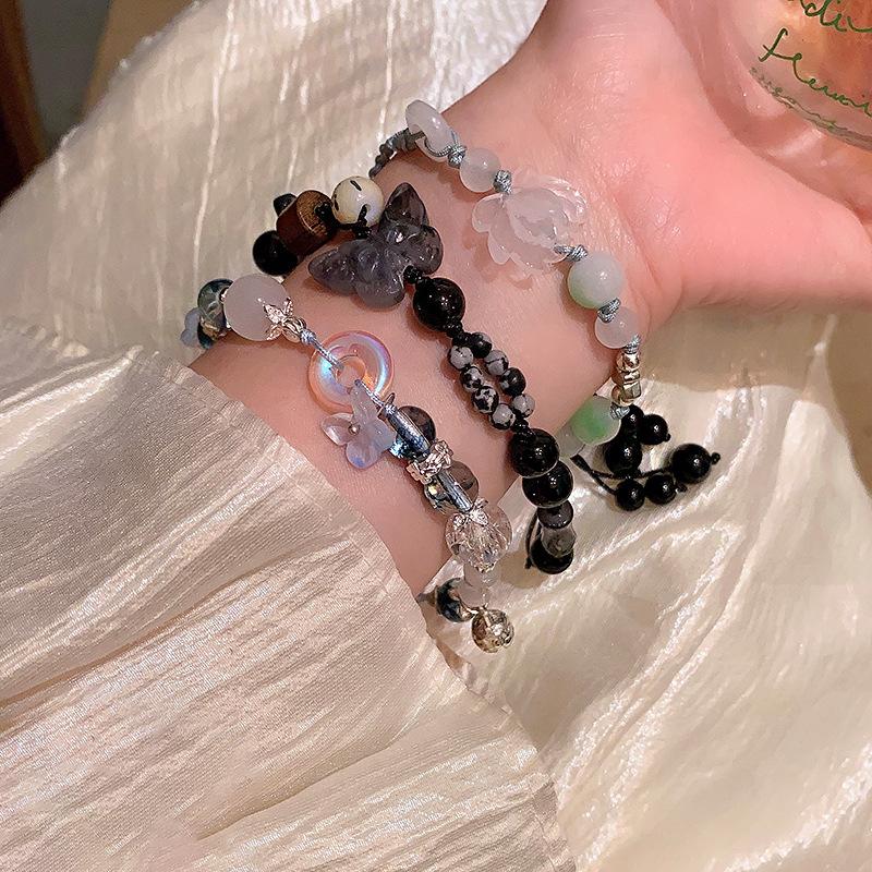 Vintage Beaded Butterfly Pendant Bracelets for Women New Trendy Crystal Handmade Beads Adjustable Bracelet Jewelry Accessories