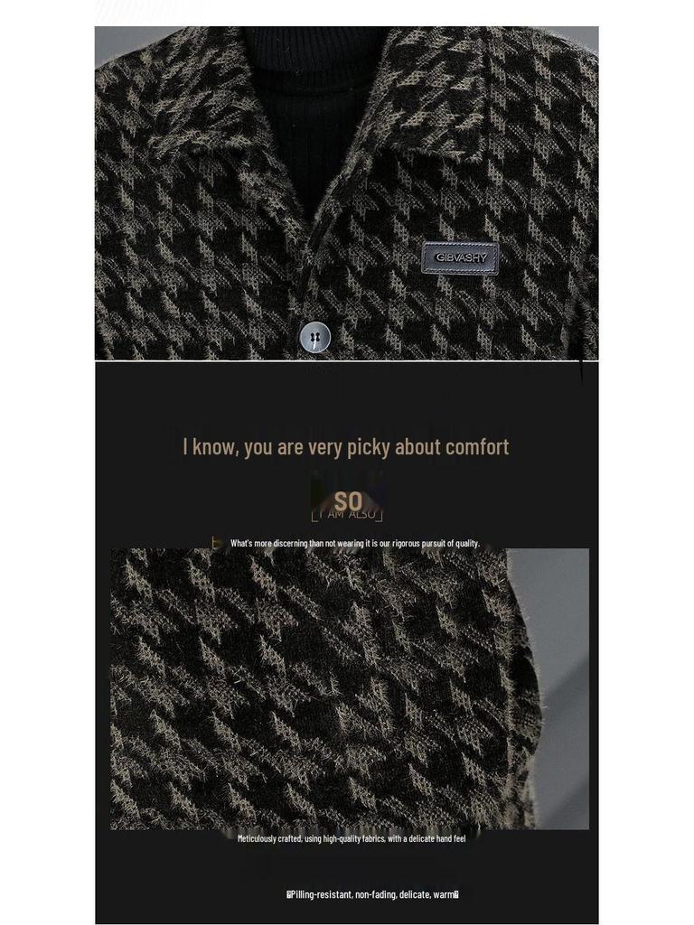 2025 Autumn/Winter Men's Trendy Fleece-Lined Plaid Wool Jacket