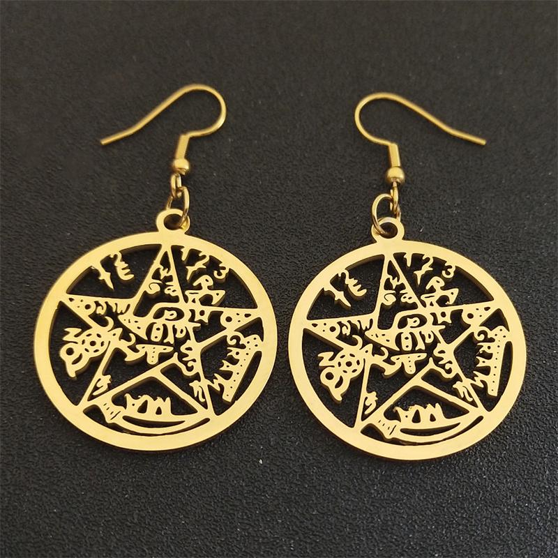 Witchcraft Tetragrammaton Pentagram Stainless Steel Elegant Drop Earrings Silver Color Je Star Women Jewelry Gift E447S02