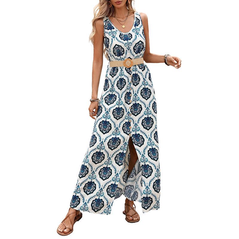 2026 Spring/Summer Sleeveless Resort-Style Split Maxi Dress for Women - TikTok Bestseller
