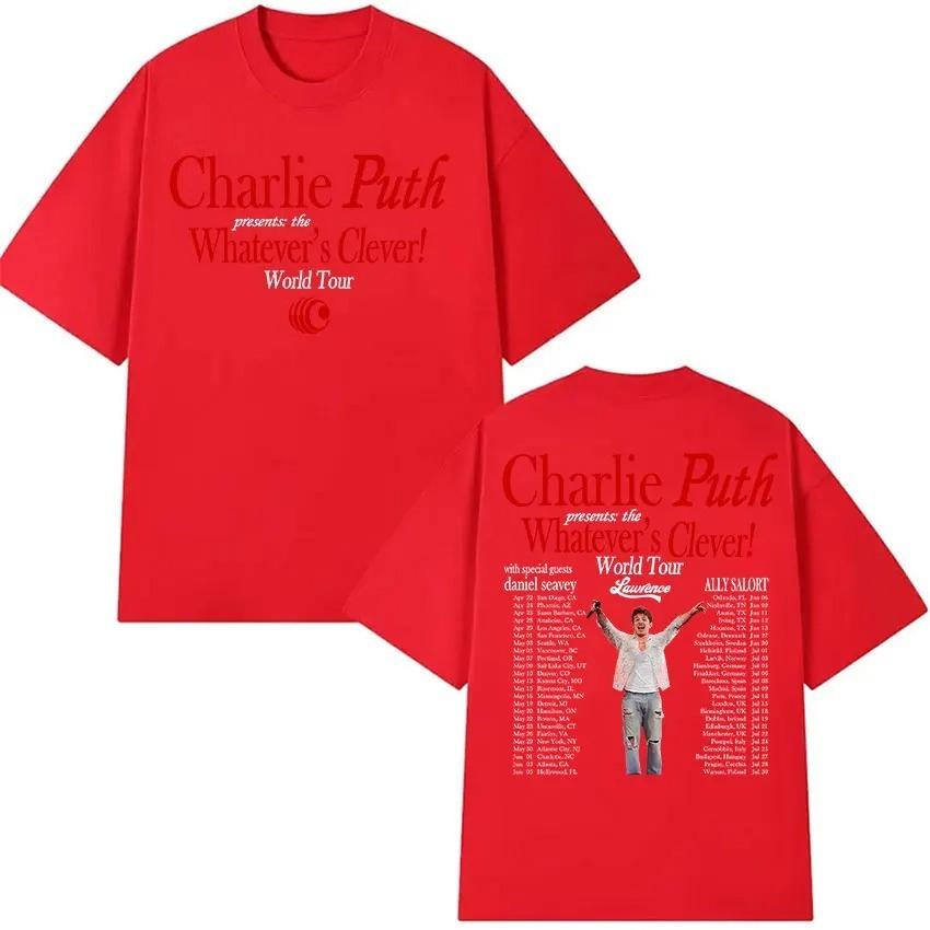 Unisex Vintage High Quality Fashion T-shirt Charlie Puth Whatevers Clever 2026 World Tour T Shirts Cotton Short Sleeve Tshirt S