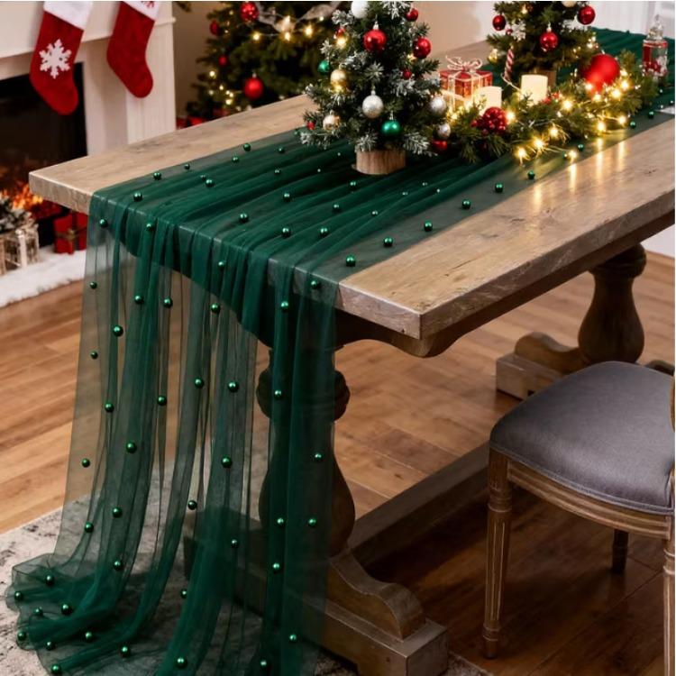 Outdoor Wedding Table Flag Pearl Chiffon, Holiday Party, Wedding Party Decoration, Home Table Flag