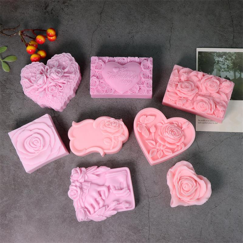 3D Love Rose Silicone Soapr Molds DIY Wedding Valentine's Day Heart Rose I Love U Silicone Soap Candle Mold Craft Art Candle