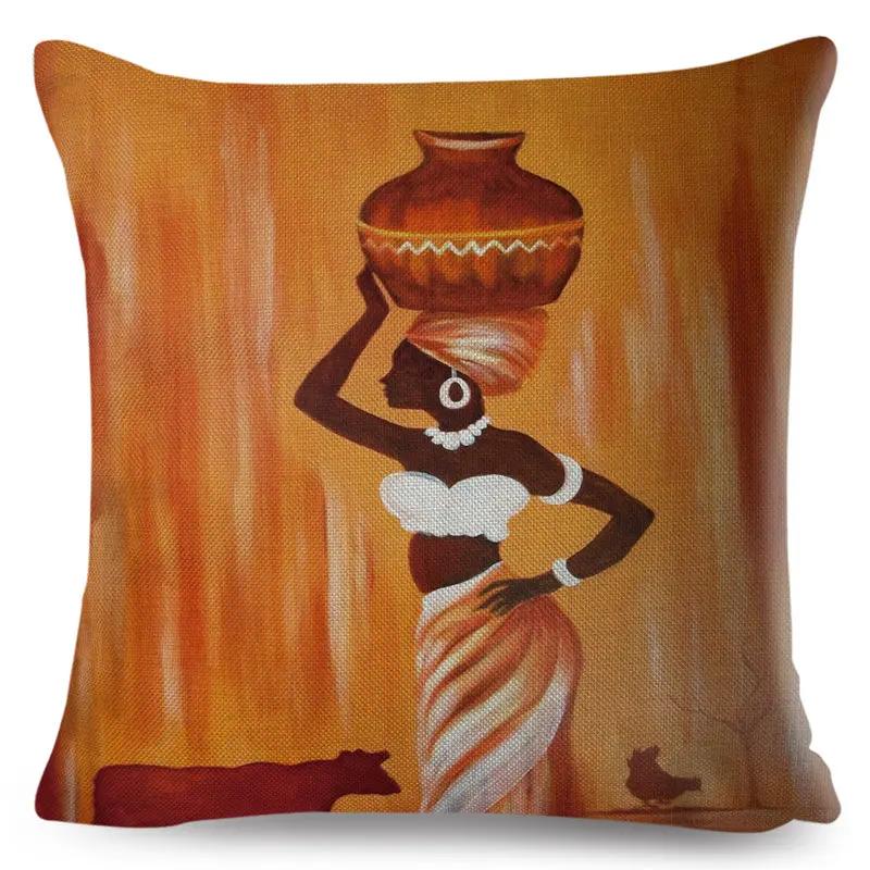 Abstract Painting Cotton Linen Decorative Cushion Cover Africa Life African Woman Home Decor Pillow Case Exotic Pillowcase