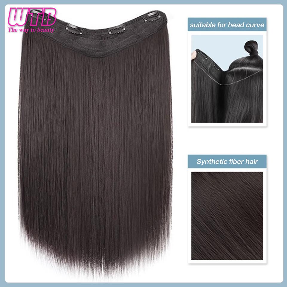 WTB Extensiones de Cabello Sintéticas con Clips Largas Rectas Extensiones de Cabello con Clips Peluca Sintética Extensiones de Cabello Piezas de Cabello Negras/Marrones Para Mujeres