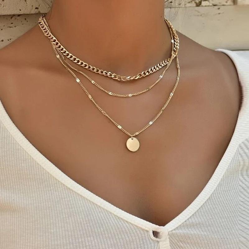 IF ME Classic Women Metal Gold Multilayer Necklace Silver Rose Pendant Necklace Dice Sun Decoration Accessories Temperament Jewelry
