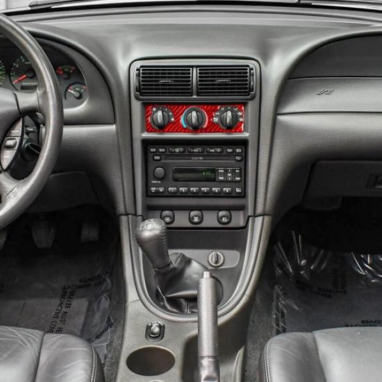 Red Carbon Fiber Center Console AC Switch Panel Cover For Ford Mustang 2001-2004