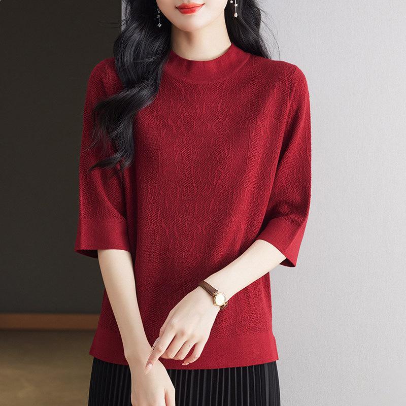 

Plus Size Women s Mid-Sleeve Knit Top - Stylish Loose Spring/Autumn T-Shirt 6XL (suitable for 200-220 jin)