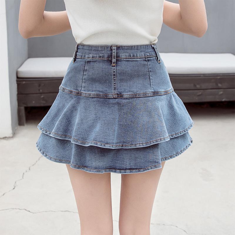 2023 Summer High-Waist Ruffled Denim Skirt Shorts for Petite Women: Sweet & Slimming