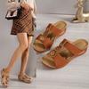 Foreign trade large size slope heel slippers women's shoes wear 2025 new summer slope heel holiday beach sandals