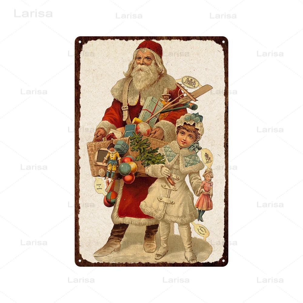 Christmas Vintage Tin Sign Santa Claus Plaque Metal Retro Plate Poster for Club Living Room Kitchen Home Wall Art Decoration