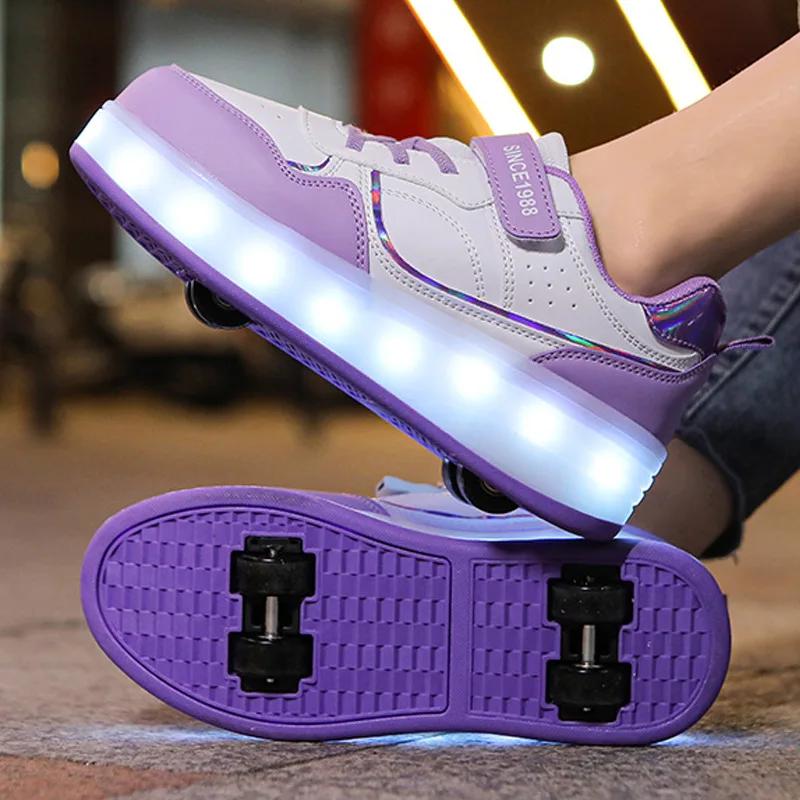 4 Wheels Sneakers Rollers for Children Roller Skate Shoes with Wheels 2-in-1 Removable Roller Skating Shoes for Skating Parkour