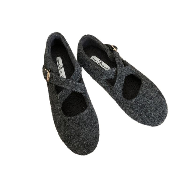 Grape Mother Studiolee Soft Cute Round Head Cross Buckle Sweet Wind Suede Light Mouth Fluffy Mary Jane Single Shoes