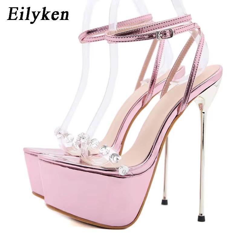 

Eilyken Sexy Nightclub Fetish Stripper Woman Sandals Open Toe Ankle Buckle Strap Platform Stiletto High Heel Shoes 34 розовый