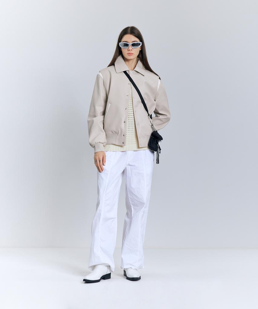 Ironyporno Whiteline 86-Iro199 Color Mix Varsity Leather Jacket Ivory