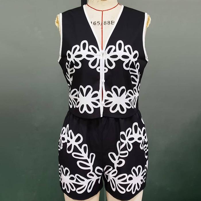 Women's 2 Piece Set Halter Vest & Shorts Summer Outfit Tropical Print Vacation Beach Suit