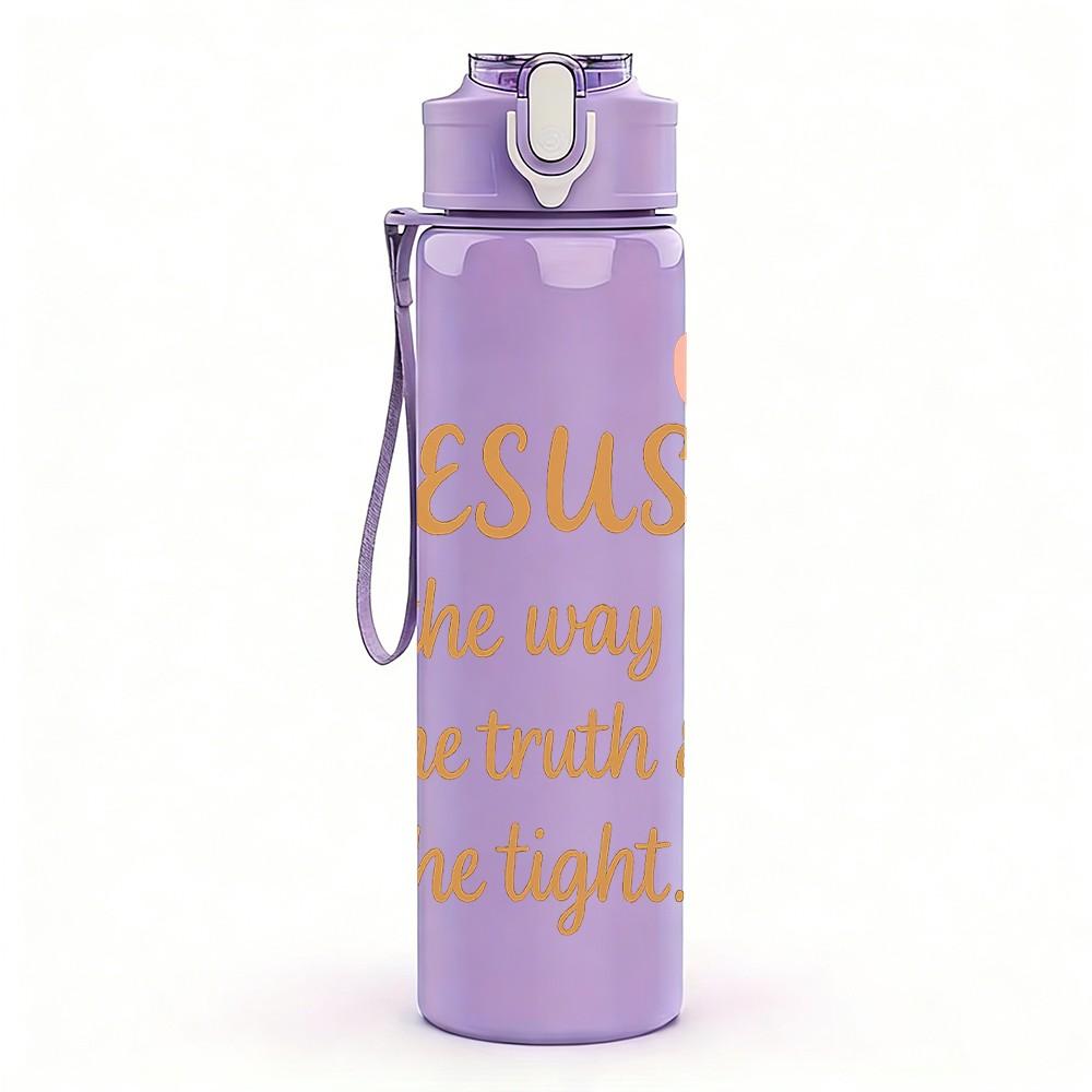 1PC Jesus Way Truth Life Floral 750ml Color Plastic Sports Water Bottle Leakproof Flip Straw Lid Suitable for Sports Office Home Use