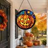 Lightweight Party Signs Halloween Stained Glass Suncatcher Ornament, Vintage Hanging Window Decor with Pumpkin Ghost Bat Witch Waterproof Porch