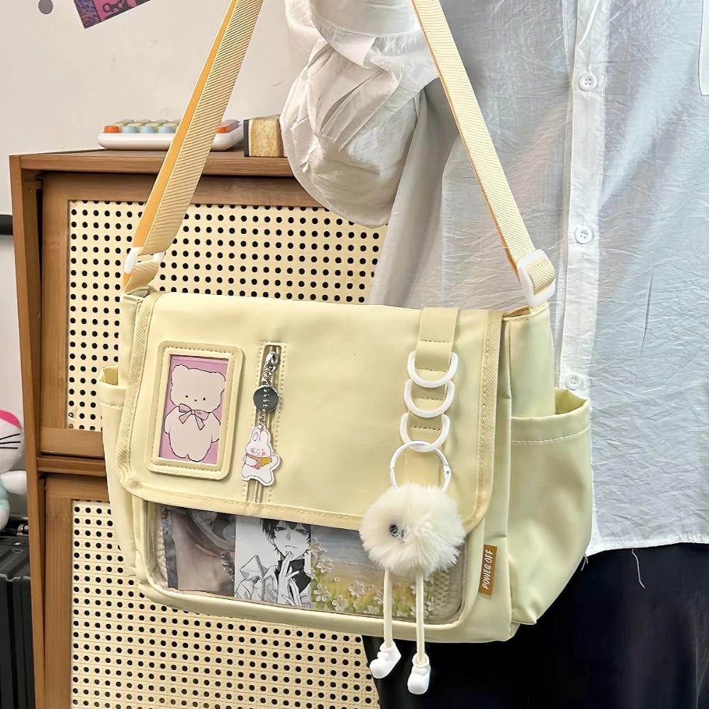 Y2K Japanese Harajuku School Bags for Teenage Girls New 2024 Transparent Itabag Crossbody Bag DIY Badges Display Plate Ita Bag
