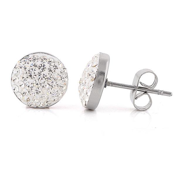 European & American Style Rhinestone Round Stud Earrings - 304 Steel