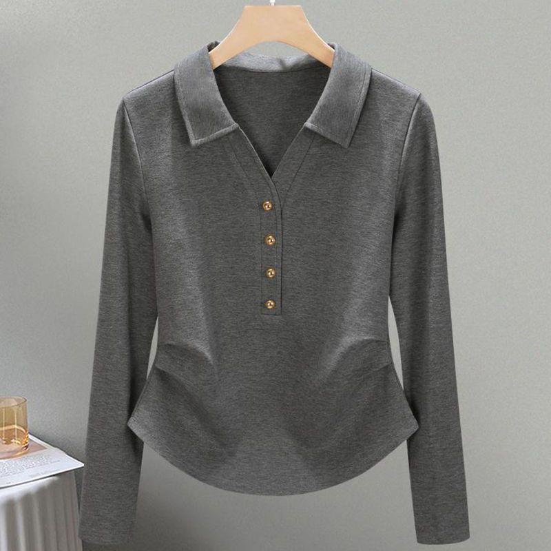 Women's Pure Cotton Fashion Polo Collar T-Shirt - Slimming, Stylish & Versatile Top for Autumn 2025