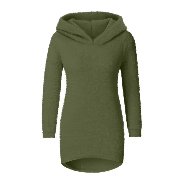 Warm Hooded Fleece Sweatshirt for Women Solid Color Long Sleeve Fashion Top